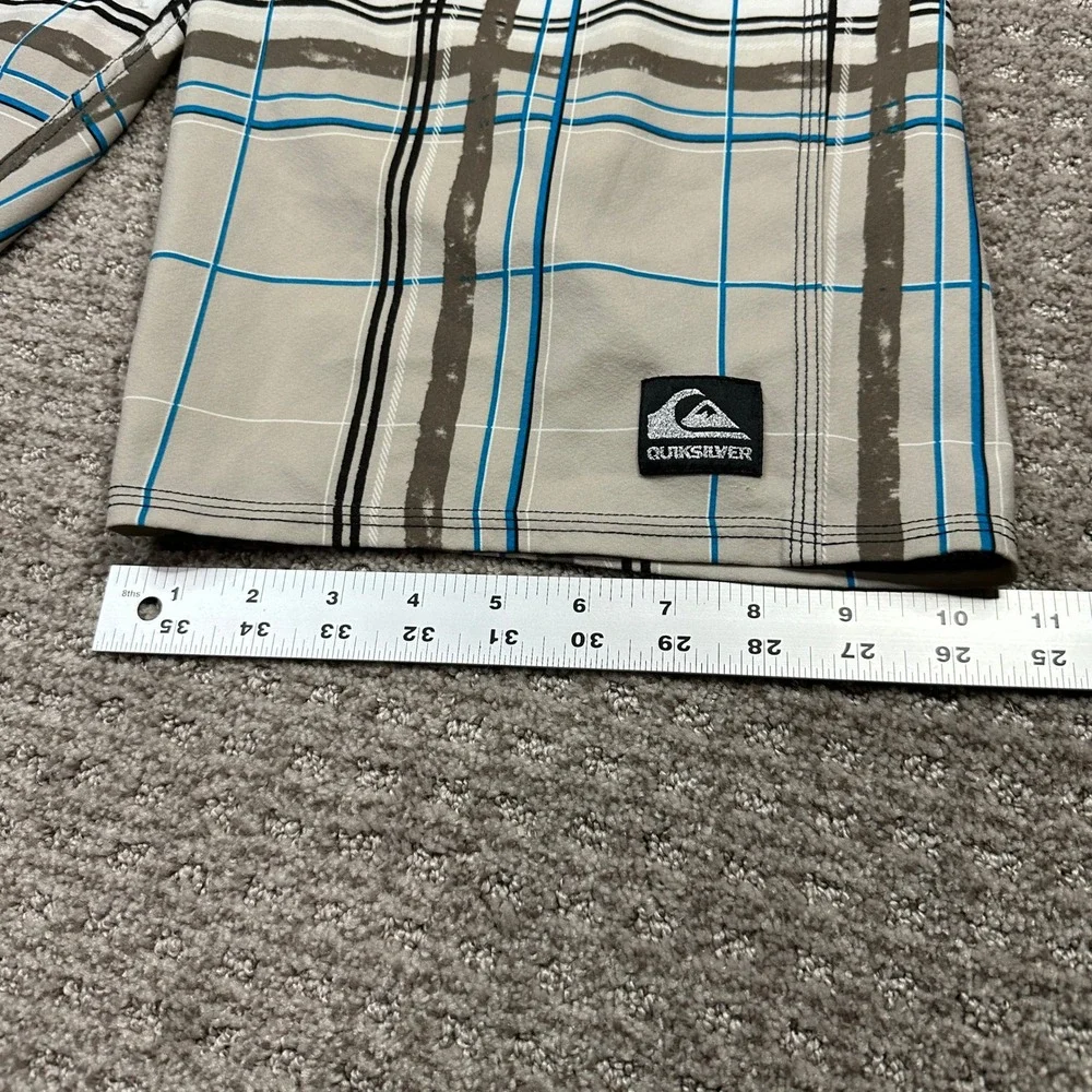 Quiksilver Cypher Series Board Shorts Mens 31 Blue Plaid 4-Way Stretch Q101349